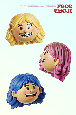 PSD 편집이미지 캐릭터 헤어스타일 디자인 감정 얼굴 예술 컬러 상상 웃음 표현 즐거움 브랜딩 편집3D 표정 신체부위 3D 파일형식