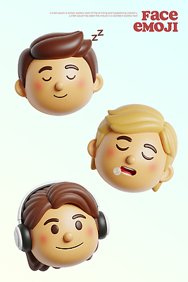 PSD 편집이미지 캐릭터 디자인 감정 얼굴 컬러 헤드폰 표현 잠 즐거움 이모지 편집3D 음향기기 신체부위 3D 파일형식
