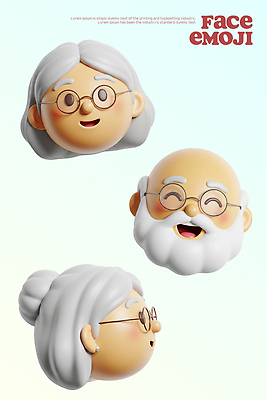 PSD 편집이미지 캐릭터 디자인 노년 감정 안경 수염 표정 귀여움 백발 표현 특징 편집3D 헤어스타일 잡화 컨셉 성인 3D 파일형식