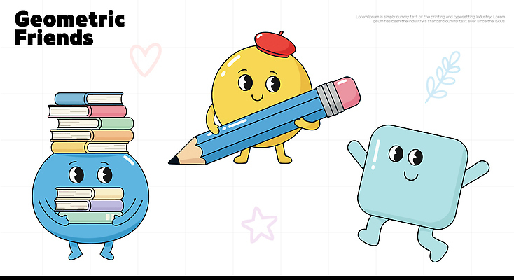 도형 캐릭터 디자인 교육 어린이 컬러 일러스트 학교 모션 놀이 협력 책 학습 연필 즐거움 그림 기하학 상상력 창의성 일러캐릭터 AI파일 감정 무늬 학용품 사람 필기구 파일형식 벡터