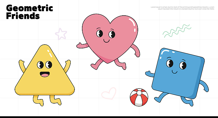 모양 도형 캐릭터 디자인 어린이 컬러 일러스트 장난 공 모션 미소 친구 사각형 게임 하트 삼각형 크기 즐거움 기하학 놀기 일러캐릭터 AI파일 감정 무늬 관계 놀이 표정 사람 파일형식 벡터