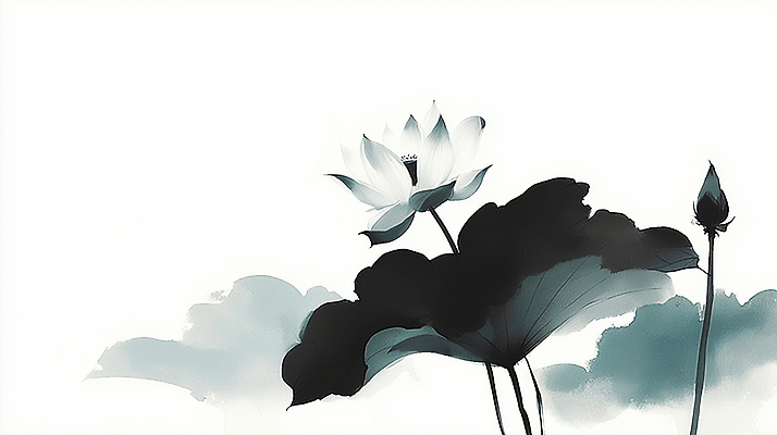 JPG 식물 꽃 예술 일러스트 자연 생명 수채화 연꽃 수묵화 풍경 물 여름 파란색 흰색 수면 연잎 명상 조화 차안 뷰티풀 차분 국내일러스트 AI일러스트 AI콘텐츠 자연요소 계절 컬러 컨셉 잎 미술 생태계 파일형식