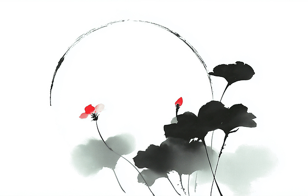 JPG 식물 전통 꽃 예술 상징 일러스트 자연 흑백 수묵화 풍경 잔디 빨간색 공백 그림 한국화 감성 조화 뷰티풀 차분 국내일러스트 AI일러스트 AI콘텐츠 컬러 컨셉 촬영기법 미술 동양화 생태계 파일형식