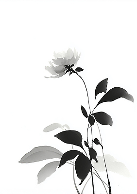 JPG 식물 디자인 꽃 예술 잎 일러스트 자연 흑백 수묵화 고요 표현 우아함 그림 작품 한국화 감성 뷰티풀 국내일러스트 AI일러스트 AI콘텐츠 컨셉 촬영기법 미술 동양화 생태계 파일형식