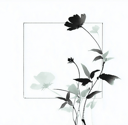 JPG 식물 디자인 꽃잎 꽃 예술 잎 일러스트 캘리그라피 수묵화 검은색 공백 우아함 모던 그림 조화 단순화된 뷰티풀 국내일러스트 AI일러스트 AI콘텐츠 컬러 컨셉 미술 파일형식