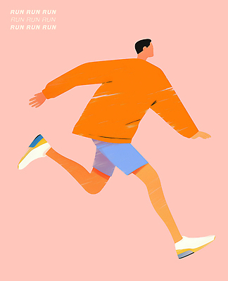 PSD 남자 분홍색 백그라운드 일러스트 반바지 건강 청년 야외 여름 운동복 달리기 조깅 운동 주황색 힘 활발 스니커즈 즐거움 러닝 액티비티 국내일러스트 옷 계절 감정 컬러 운동화 컨셉 바지 모션 사람 성인 파일형식