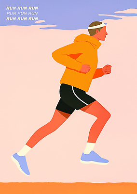 PSD 남자 운동화 일러스트 모션 하늘 아침 아이디어 건강 풍경 해변 야외 여름 달리기 조깅 운동 햇빛 에너지 자유 집중 후드티셔츠 러닝 국내일러스트 주간 계절 바다 신발 컨셉 티셔츠 사람 태양 파일형식