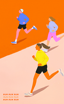 PSD 여자 스포츠 백그라운드 일러스트 모션 성공 레저 건강 친구 운동복 달리기 운동 주황색 활발 에너지 시간 체육 연습 즐거움 러닝 국내일러스트 옷 감정 컬러 컨셉 관계 사람 파일형식