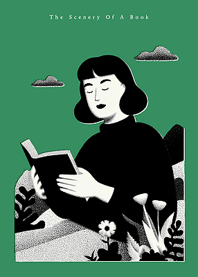 PSD 식물 여자 꽃 행복 예술 일러스트 자연 휴식 사람 풍경 취미 책 초록색 독서 평화 감상 그림 조용 오후 국내일러스트 감정 컬러 컨셉 생태계 파일형식