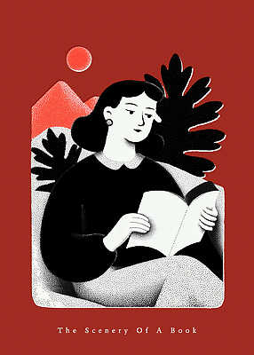 PSD 식물 디자인 여자 예술 컬러 의자 일러스트 자연 휴식 풍경 책 독서 교양 표현 시간 편안함 즐거움 그림 상상력 창의성 국내일러스트 감정 가구 컨셉 사람 감각 생태계 파일형식