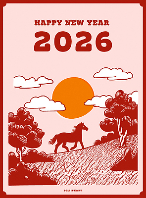 나무 동물 일러스트 자연 하늘 생명 새해 산 풍경 태양 평화 일출 축제 고요 일몰 산책 말_게임 지평선 뷰티풀 2026년 국내일러스트 병오년 붉은말 AI파일 자연요소 식물 컨셉 휴식 노을 말_동물 연도 생태계 파일형식 벡터