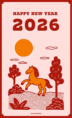 나무 동물 전통 디자인 행복 컬러 일러스트 자연 새해 기념 풍경 초원 태양 희망 축하 말_게임 그림 2026년 국내일러스트 병오년 붉은말 AI파일 자연요소 식물 감정 컨셉 말_동물 연도 생태계 파일형식 벡터