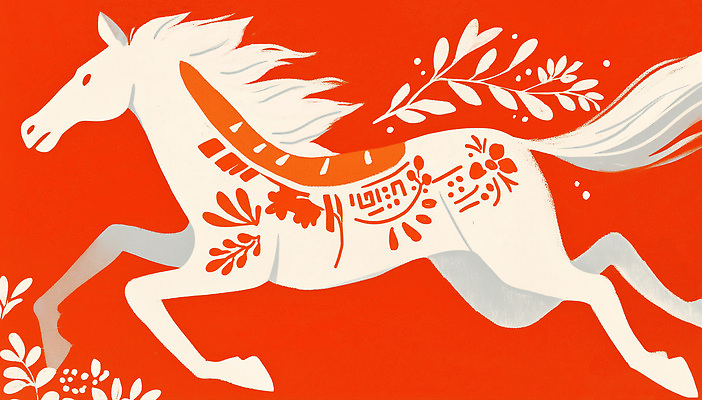 JPG 동물 디자인 행복 예술 백그라운드 꽃무늬 일러스트 모션 자연 장식 빨간색 달리기 에너지 흰색 말_게임 그림 뷰티풀 생동감 창의성 스타일 국내일러스트 병오년 붉은말 AI일러스트 AI콘텐츠 꽃 감정 컬러 무늬 말_동물 생태계 파일형식 2026년