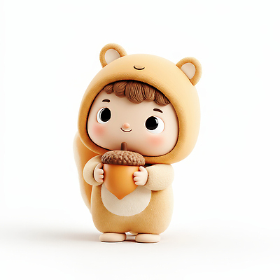 JPG 동물 편집이미지 캐릭터 옷 행복 어린이 인형 3D캐릭터 표정 웃음 장난감 귀여움 아기 다람쥐 도토리 편집3D AI컴퓨터그래픽 AI콘텐츠 감정 컨셉 사람 3D 견과류 설치류 파일형식