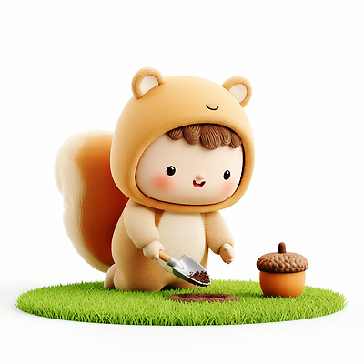 JPG 편집이미지 옷 패션 어린이 모션 자연 놀이 3D캐릭터 씨앗 잔디 귀여움 삽 다람쥐 도토리 심기 편집3D AI컴퓨터그래픽 AI콘텐츠 식물 캐릭터 컨셉 사람 3D 견과류 설치류 생태계 파일형식