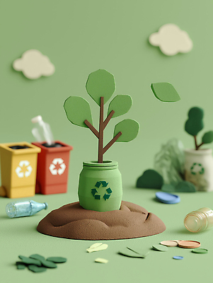 JPG 식물 편집이미지 교육 예술 자연 아이디어 자연보호 재활용 쓰레기통 플라스틱 친환경 생태계 자원 창의성 편집3D AI컴퓨터그래픽 AI콘텐츠 컨셉 재질 3D 환경 보호 파일형식