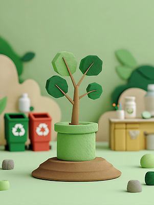 JPG 나무 편집이미지 디자인 예술 컬러 초록색 모형 환경 재활용 플라스틱 친환경 조경 점토 창의성 편집3D AI컴퓨터그래픽 AI콘텐츠 식물 재질 3D 파일형식