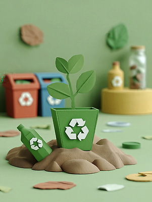 JPG 식물 편집이미지 디자인 화분 컬러 자연 환경 재활용 미니어처 플라스틱 에코 친환경 소재 재활용품 창의력 편집3D AI컴퓨터그래픽 AI콘텐츠 재질 3D 모형 생태계 파일형식