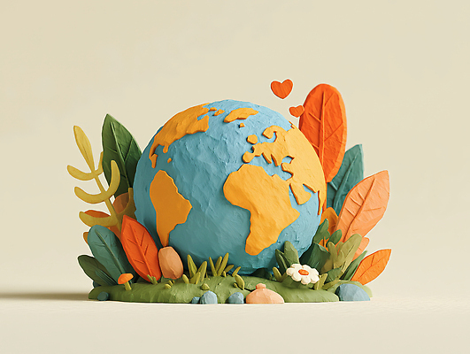 JPG 식물 편집이미지 꽃 지구 예술 컬러 자연 장식 초록색 조형물 지구본 귀여움 환경 주황색 만들기 점토 창의력 편집3D AI컴퓨터그래픽 AI콘텐츠 컨셉 모션 미술 3D 생태계 파일형식