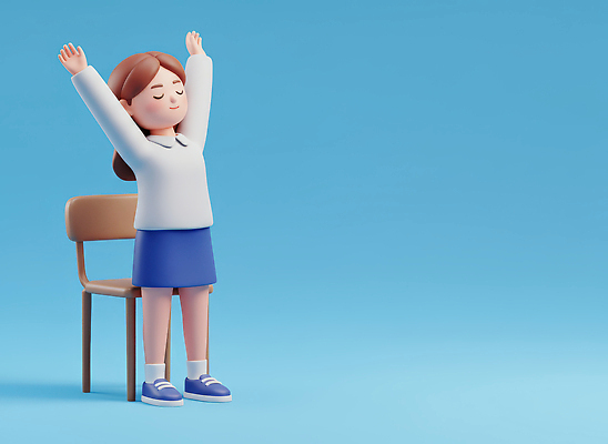 JPG 편집이미지 학생 옷 행복 포즈 의자 모션 청소년 아침 머리 스트레칭 편안함 기지개 팔 편집3D AI컴퓨터그래픽 AI콘텐츠 주간 감정 가구 사람 신체부위 운동 3D 감각 파일형식