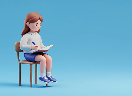 JPG 편집이미지 캐릭터 학생 의자 교실 학교 모션 소녀 책 학습 기록 집중 그림 창의력 편집3D AI컴퓨터그래픽 AI콘텐츠 여자 교육 어린이 가구 컨셉 3D 파일형식