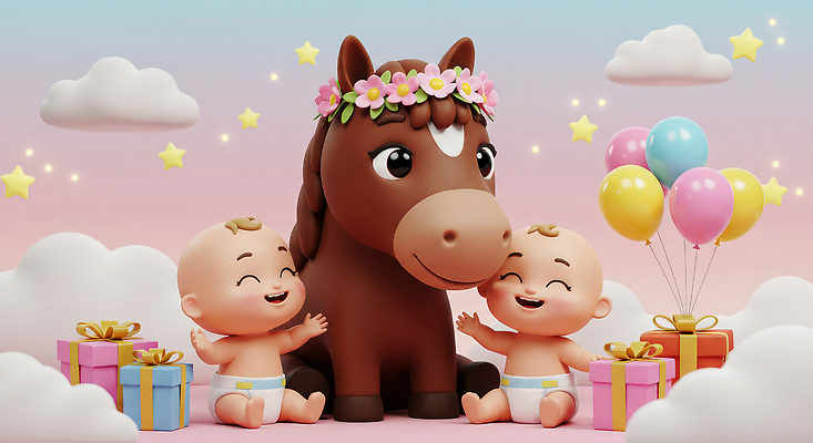 JPG 편집이미지 꽃 인형 컬러 놀이 선물 웃음 장식 친구 파티 아기 말_게임 생일 분위기 즐거움 풍선 편집3D AI컴퓨터그래픽 AI콘텐츠 식물 기념일 감정 컨셉 관계 표정 사람 이벤트 3D 파일형식