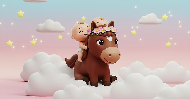 JPG 편집이미지 캐릭터 행복 별 놀이 웃음 풍경 장식 귀여움 아기 신생아 말_게임 즐거움 장면 환상 편집3D AI컴퓨터그래픽 AI콘텐츠 자연요소 감정 컨셉 표정 사람 3D 파일형식