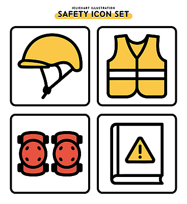 아이콘 경고 안전 조끼 헬멧 보호장비 안전교육 무릎보호대 사고예방 2D아이콘 AI파일 교육 외투 장비 예방 파일형식 벡터