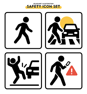 아이콘 도로 교통 생각 자동차 경고 안전 걷기 보행자 안전교육 청신호 2D아이콘 AI파일 교육 길 육상교통 교통시설 모션 신호등 파일형식 벡터