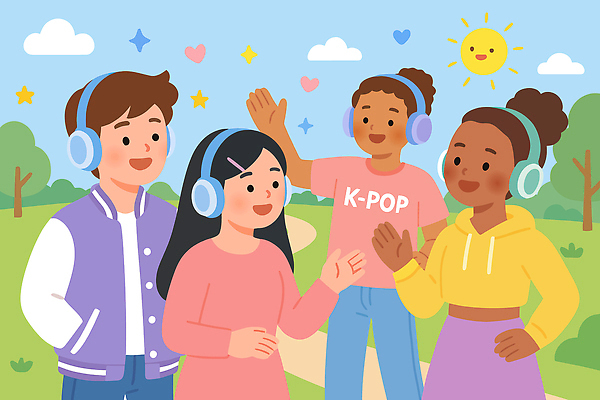 공원 음악 일러스트 모션 놀이 대화 웃음 캐주얼 여름 햇빛 소풍 헤드폰 춤 즐거움 소통 오후 케이팝 한류 국내일러스트 AI파일 옷 계절 공공시설 감정 문화 음향기기 컨셉 문화예술 표정 말하기 태양 야외활동 파일형식 벡터