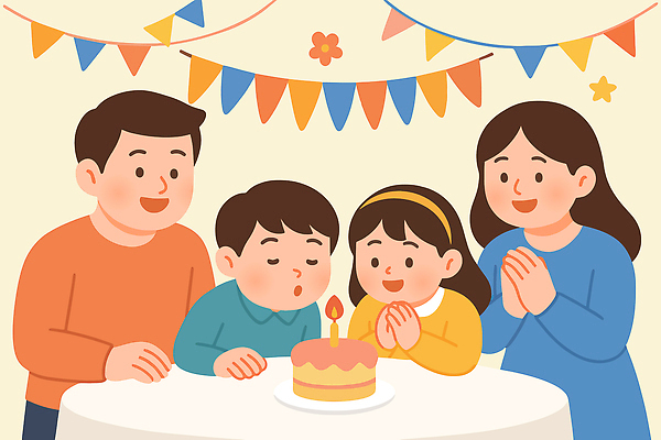 행복 어린이 일러스트 초 가족 표정 사랑 웃음 파티 케이크 축제 기쁨 모임 축하 생일 즐거움 소원 연휴 국내일러스트 AI파일 기념일 감정 컨셉 관계 디저트 사람 이벤트 공휴일 파일형식 벡터