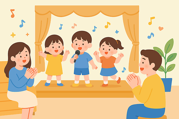 행복 어린이 음악 컬러 일러스트 노래 가족 응원 모션 놀이 표정 웃음 친구 부모 공연 무대 박수 즐거움 순간 국내일러스트 AI파일 감정 관계 문화예술 사람 손짓 이벤트 파일형식 벡터