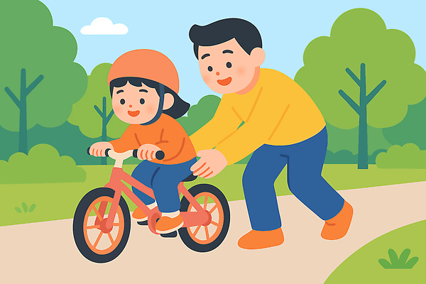 나무 공원 교육 행복 어린이 일러스트 가족 모션 자연 놀이 하늘 취미 생활 운동 자전거 시간 아빠 연습 즐거움 국내일러스트 AI파일 식물 공공시설 감정 관계 건강 사람 바이크 생태계 파일형식 벡터