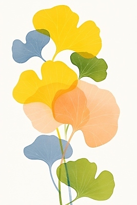 JPG 식물 디자인 컬러 백그라운드 잎 일러스트 자연 수채화 미술 초록색 여름 노란색 그림 은행잎 은행나무 감성 조화 목가 연노랑색 국내일러스트 AI일러스트 AI콘텐츠 나무 계절 컨셉 문화예술 생태계 파일형식