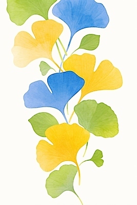 JPG 식물 디자인 예술 컬러 백그라운드 일러스트 자연 수채화 장식 초록색 파란색 노란색 그림 은행잎 감성 조화 뷰티풀 창의력 연노랑색 국내일러스트 AI일러스트 AI콘텐츠 컨셉 잎 생태계 파일형식