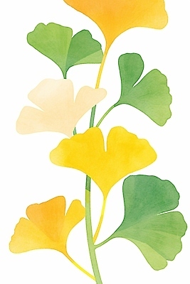 JPG 모양 식물 디자인 예술 컬러 백그라운드 잎 일러스트 재료 자연 수채화 초록색 노란색 표현 그림 은행잎 은행나무 조화 뷰티풀 창의성 연노랑색 국내일러스트 AI일러스트 AI콘텐츠 나무 생태계 파일형식