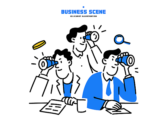 일러스트 비즈니스 모션 돋보기 회의 협력 아이디어 실험 들기 사람 정장 컵 파란색 동전 쌍안경 망원경 정보 성장 관찰 발전 시장 전문직 목표 계획 토론 분석 문서 전략 평가 문제해결 국내일러스트 AI파일 직업 식기 옷 컬러 컨셉 돈 파일형식 벡터