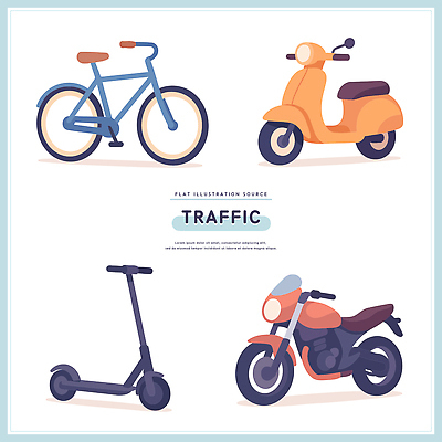 디자인 도로 교통 이동 일러스트 자동차 환경 자전거 스쿠터 오토바이 도시 친환경 편리함 단순화된 복잡 수단 전동스쿠터 국내일러스트 공유킥보드 AI파일 길 육상교통 컨셉 교통시설 바이크 퀵보드 파일형식 벡터