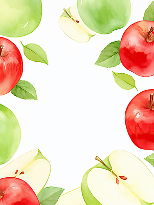 JPG 식물 디자인 백그라운드 잎 과일 일러스트 자연 나뭇잎 수채화 프레임 건강 미술 빨간색 초록색 신선 달콤 사과 그림 원예 화사함 상큼 국내일러스트 AI일러스트 AI콘텐츠 컬러 컨셉 문화예술 취미 맛 생태계 파일형식