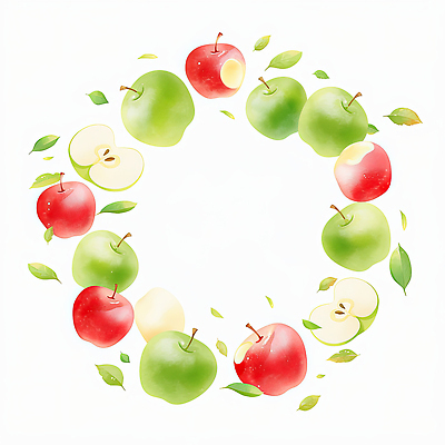 JPG 식물 디자인 예술 컬러 백그라운드 잎 과일 일러스트 자연 나뭇잎 프레임 빨간색 초록색 파란색 주황색 신선 원형 그리기 달콤 사과 그림 원예 화사함 국내일러스트 AI일러스트 AI콘텐츠 도형 컨셉 모션 취미 맛 생태계 파일형식