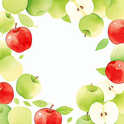 JPG 디자인 예술 음식 백그라운드 과일 일러스트 자연 나뭇잎 수채화 프레임 건강 빨간색 초록색 디지털 신선 달콤 사과 과수원 그림 조화 채색 국내일러스트 AI일러스트 AI콘텐츠 컬러 잎 농업 미술 맛 생태계 파일형식