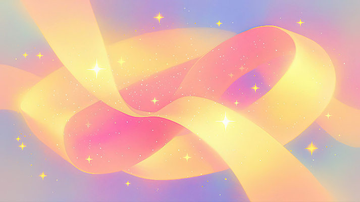 JPG 디자인 리본 예술 분홍색 컬러 백그라운드 일러스트 그래픽 반짝임 노란색 유행 감각 화려 부드러움 뷰티풀 색채 디지털아트 스타일 국내일러스트 AI일러스트 AI콘텐츠 컨셉 모션 파일형식