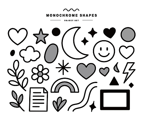 모양 도형 디자인 꽃 별 패턴 일러스트 추상 흑백 사랑 미소 그래픽 세트 달 하트 번개 스타 국내일러스트 AI파일 자연요소 식물 감정 무늬 날씨 촬영기법 표정 파일형식 벡터