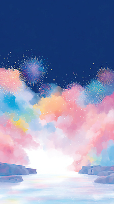 JPG 기념일 문화 컬러 야경 일러스트 자연 놀이 밤하늘 하늘 불꽃놀이 풍경 이벤트 축제 기쁨 화려 즐거움 감동 뷰티풀 여름밤 몽환 국내일러스트 AI일러스트 AI콘텐츠 감정 컨셉 여름 야간 생태계 파일형식 풍경_경치