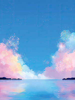 JPG 바다 컬러 야경 일러스트 자연 하늘 불꽃놀이 풍경 여름 빛 저녁 즐거움 감동 조화 뷰티풀 여름밤 몽환 2023년 차분 국내일러스트 AI일러스트 AI콘텐츠 계절 감정 컨셉 놀이 야간 연도 생태계 파일형식 풍경_경치