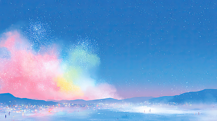 JPG 감정 별 컬러 겨울 야경 일러스트 자연 밤하늘 하늘 조명 새해 산 거리 불꽃놀이 풍경 여러명 평화 축제 감상 화려 뷰티풀 몽환 국내일러스트 AI일러스트 AI콘텐츠 자연요소 계절 다수 컨셉 놀이 사람 야간 생태계 파일형식 풍경_경치