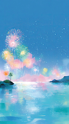 JPG 별 바다 컬러 여행 야경 일러스트 자연 하늘 휴식 불꽃놀이 풍경 해변 여름 반사 평화 물가 즐거움 뷰티풀 몽환 국내일러스트 AI일러스트 AI콘텐츠 자연요소 계절 감정 컨셉 놀이 야간 생태계 파일형식 풍경_경치