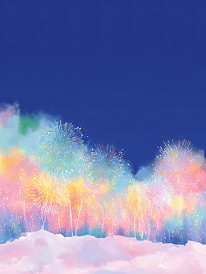 JPG 컬러 야경 일러스트 밤하늘 하늘 불꽃놀이 풍경 이벤트 여러명 축제 기쁨 축하 화려 즐거움 장면 뷰티풀 색감 몽환 국내일러스트 AI일러스트 AI콘텐츠 감정 다수 컨셉 놀이 사람 야간 파일형식 풍경_경치