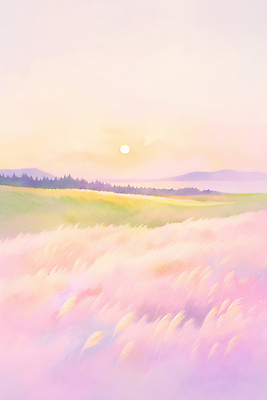 JPG 꽃 일러스트 자연 하늘 산 따뜻함 풍경 초원 일상 여름 태양 평화 노을 일몰 봄 부드러움 조용 색감 핑크뮬리 국내일러스트 AI일러스트 AI콘텐츠 자연요소 식물 계절 컨셉 라이프 감각 생태계 파일형식