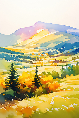 JPG 나무 예술 백그라운드 일러스트 자연 산 풍경 초원 노란색 주황색 숲 그림 알프스 화사함 조화 뷰티풀 색채 국내일러스트 AI일러스트 AI콘텐츠 식물 유럽 컬러 컨셉 생태계 파일형식